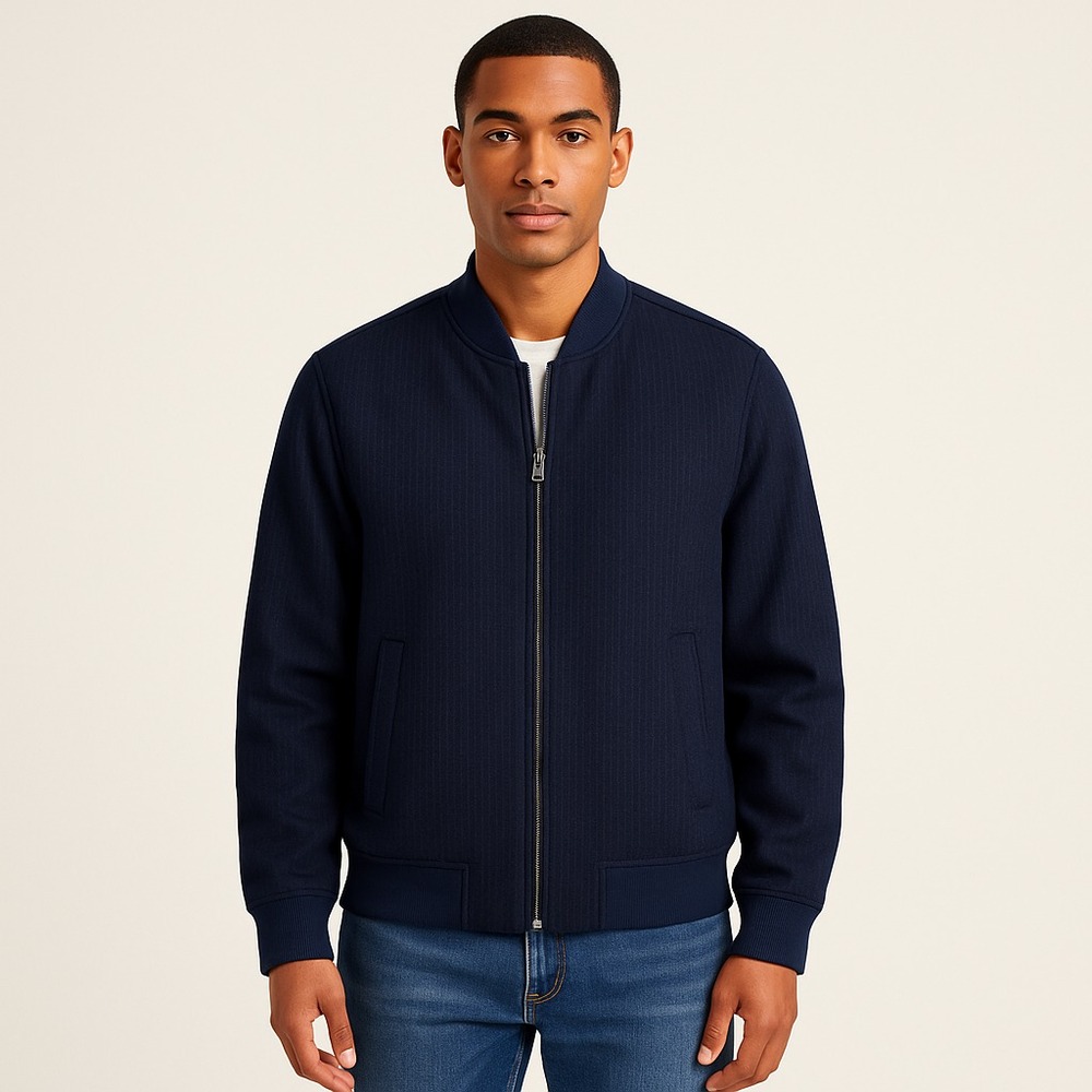 Cole Haan Men's Wool Blend Bomber Jacket Quilt Liner Size XXL Blue Faint Stripes